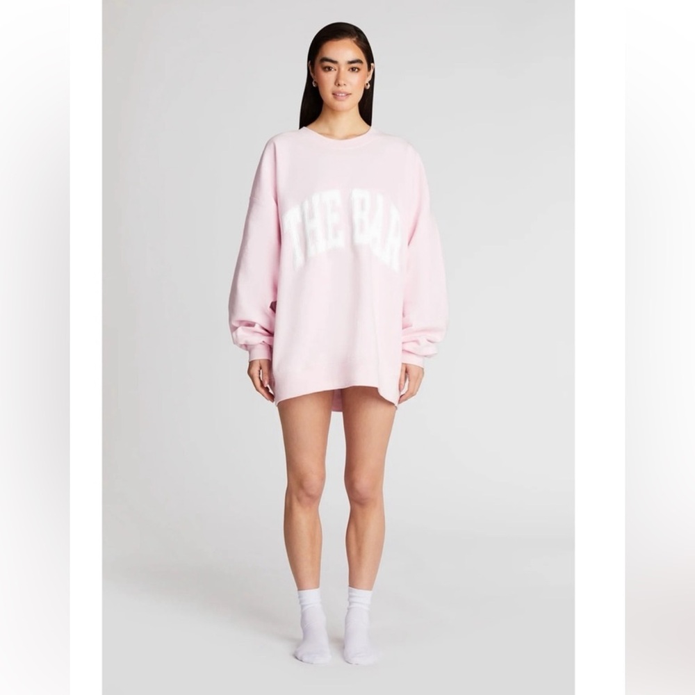 NWT THE BAR VARSITY SWEATSHIRT IN BLUSH PINK